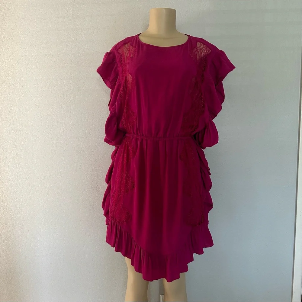 IRO Zestful Short Sleeve Ruffle Mini Dress Fushia S - Picture 7 of 13